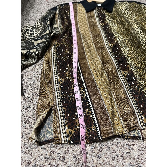 Vintage Allison Taylor Cheetah Print 100% Silk Button Up Shirt Women Size L - Picture 9 of 10